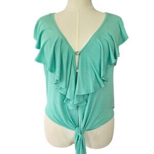 Junior Plus Size 2X Mint Green Sheer Back Crop Summer Top NWT